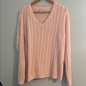Croft & Barrow Soft Pink Cable Knit V-Neck Sweater 100% Cotton